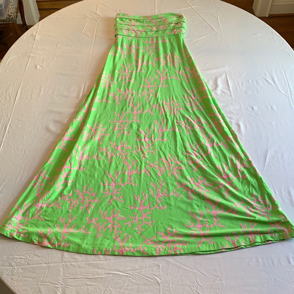Lilly Pulitzer Green Coral Print Maxi Dress Small